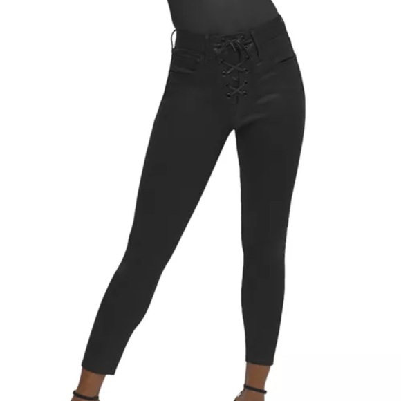 Good American Good Waist Lace Up Jeans in Black - Picture 1 of 5